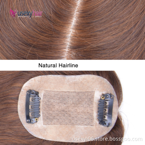 Wholesale 100% Real Virgin Brazilian Human Hair Topper Color 4 Straight 6*9 Silk Base Clip In Hair Toupees Women